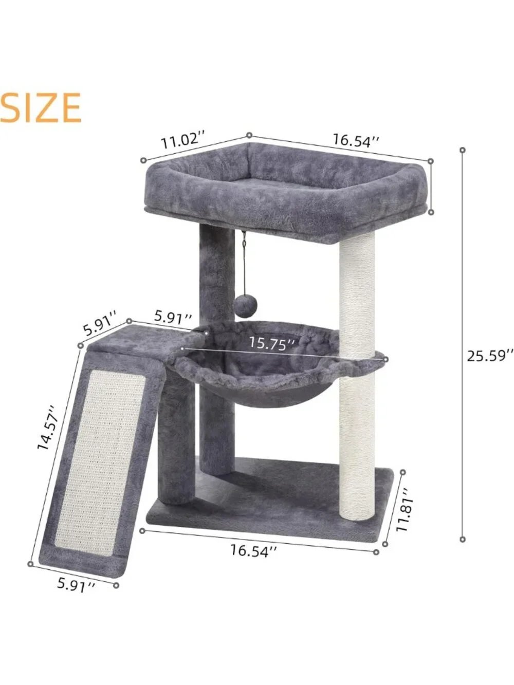 Cozy Cat Tree Tower with Scratching Post, Playful Toy Balls & Hammock - Grey